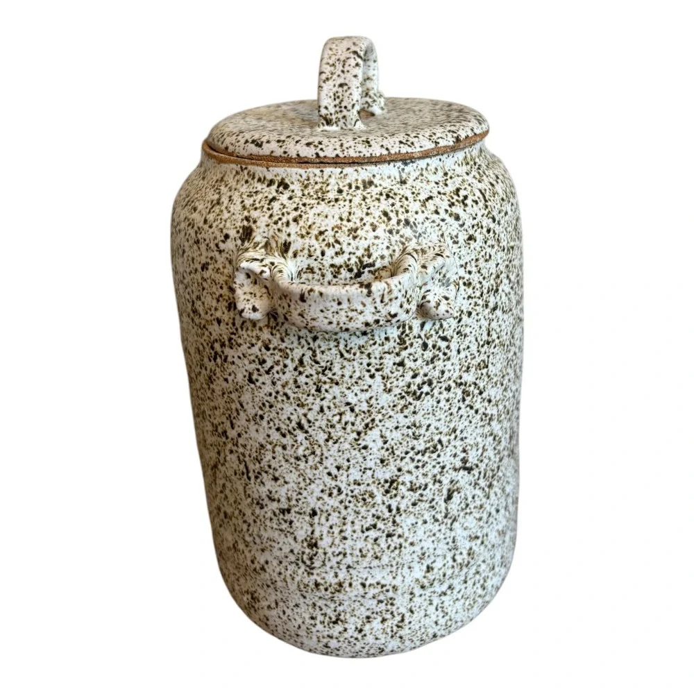 Handmade Speckled Ceramic Lidded Canister Rustic Stoneware Jar with Handles 10